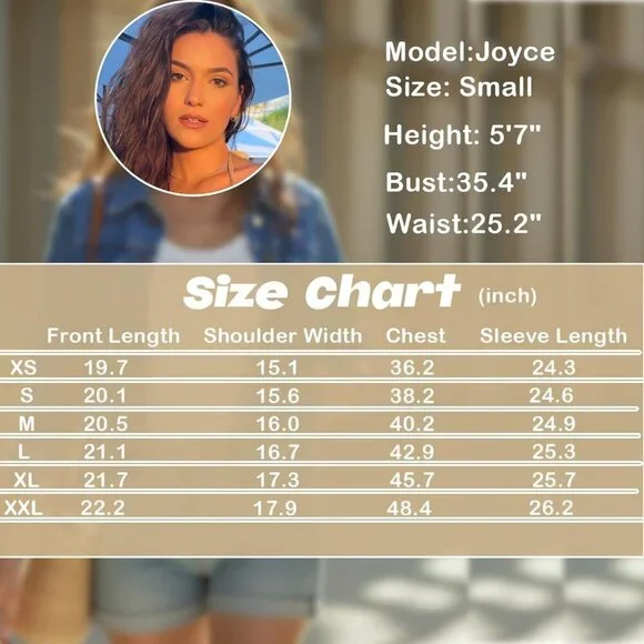 andy & natalie Womens Jean Jacket Stretch Cropped Button Down Denim Jackets - Picture 7 of 7